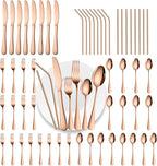 56 Pieces Mirror Rose Gold Silverware Service for 8 Flatware Set Stainless Steel Utensils Cutlery Set Dishwasher Safe