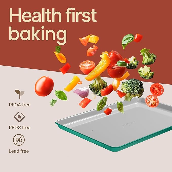 Bakken 8-Piece Ceramic Coated Bakeware Sets, Nonstick Aluminized Steel Pans with Muffin, Loaf, Cake, Roasting Pan, & Cooling Rack, Oven Safe Up To 500°F, Dishwasher Safe, BPA, PTFE & PFAS Free, Teal