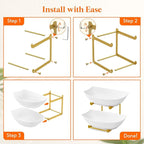 Lifewit Plastic Fruit Bowl for Kitchen Counter, 2 Tier Fruit Basket with Gold Metal Stand, Tiered Fruit Holder for Countertop Serving Tray for Vegetable/Dessert in Party 28 x 21 x 23cm/11 x 8.4 x 9
