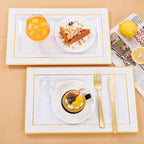 I00000 6 Pack Plastic Serving Trays, Gold Rim Disposable Serving Trays, Gold Disposable Serving Platter for Food Party Serving Platters and Plastic Trays 13.97x8.46 inches