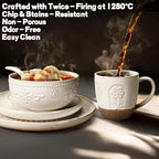 Artena Ceramic Coffee Mugs Set of 4, 16oz Embossed Large Latte Mugs Coffee Cups with Handle for Tea, Latte, Cappuccino & Cocoa, Milk Dishwasher & Microwave Safe, White (Pinwheel Flower)