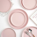Stone Lain Albie Stoneware 32-Piece Modern Dinnerware Set, Kitchen Plates and Bowls Sets, Service for 8, Pink, Microwave & Dishwasher Safe