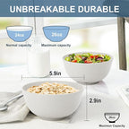 Wheat Straw Bowl 26oz, Cereal Bowls Sets of 6, Unbreakable Soup & Salad Bowl, Microwave & Dishwasher Safe Plastic Bowls for Kitchen, Dorm, Office, BBQ,Travel - White