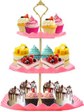 DAFURIET Dessert Cupcake Stand, 3 Tier Cup Cake Holder Tower for Tea Party/Birthday/Wedding, Plastic Tiered Serving Tray with Metal Rod, Pink
