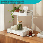 Under Sink Organizer, Bathroom Counter Organizer, 2 Packs 2-Tier Metal, Under Cabinet Storage, Makeup Storage, Adjustable Height & Slide-Out Drawer for Kitchen Bathroom Dorm Shop Office, White