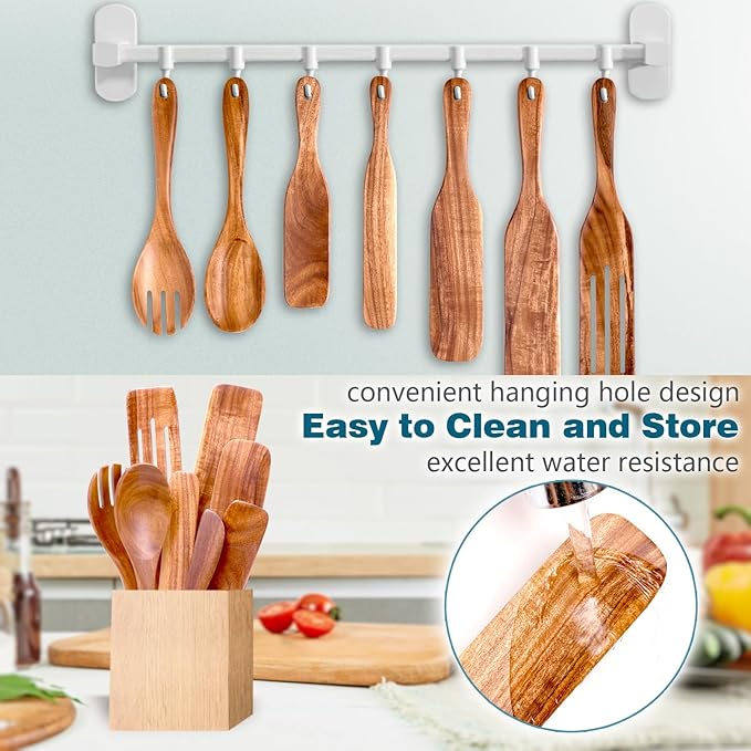 Wooden Spatula Spurtle Set for Cooking, Acacia Wood Kitchen Utensils, Premium Handmade Spurtles for Nonstick Cookware, Heat Resistant, Smooth Finish, Comfortable Grip, 8 Piece