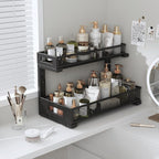 1 Pack 17IN Depth Under Sink Storage Organizer, Large 2-Tier Elegant Mesh Pull Out Shelf for Kitchen and Bathroom Cabinet Organization, L-Shaped and Adjustable Height Design-Black