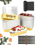 100 Pack Mini Loaf Pans with Lids, Spoons & Stickers – Disposable Aluminum Foil Baking Cake Containers for Oven, Air Fryer & Freezer – Ideal for Cakes, Bread, Pudding, Parties & Gifting, Gold
