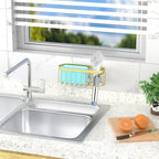 Yazoni 2-in-1 Sponge Holder for Kitchen Sink, Sink Caddy Kitchen Sink Organizer with 3 Suction Cups, No Drill Rustproof Sink Sponge Holder for Dish Brush, Soap & Sponge (Gold)