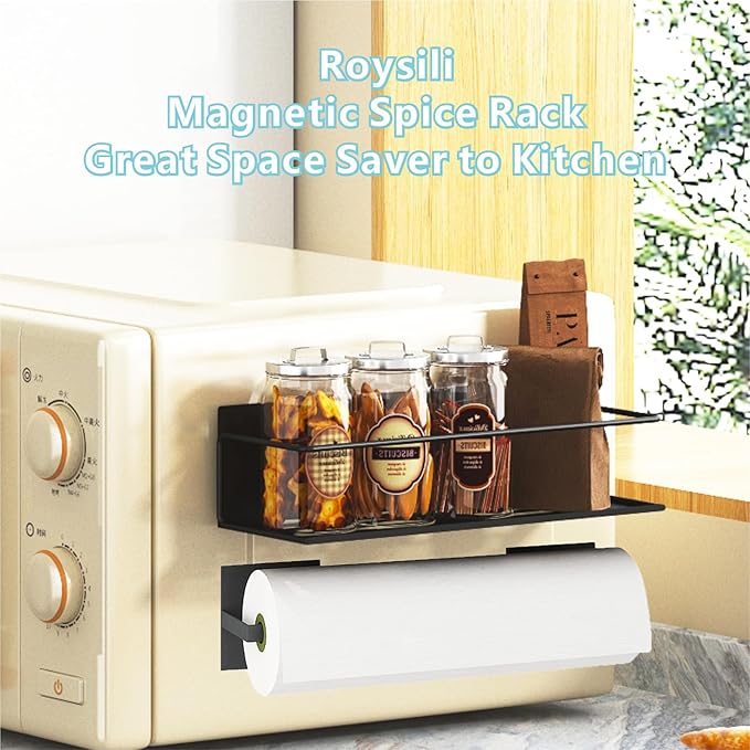 Magnetic Spice Rack For Refrigerator, Space Saving Magnetic Shelf For Fridge Black 2 Pack