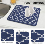 WISELIFE Dish Drying Mat Super Absorbent Drying Mat Large Dish Drying Mats for Kitchen Counter Easy Clean Dish Mat Kitchen Drying Mat15"x 18" Stylish Blue