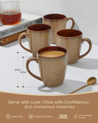 Pokini Coffee Mug 14 oz, Ceramic Coffee Mugs Set of 4, Reactive Glaze Mug for Latte/Tea/Cappuccino, Large Stackable Mug Set for Men, Women, Dad, Mom, Dishwasher & Microwave Safe, Brown Yellow