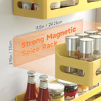4 Pack Strong Magnetic Spice Rack for Refrigerator, Multipurpose Magnetic Shelf for Fridge with 4 Hooks for kitchen and Bathroom Organization, Yellow