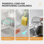 Minimalist Sponge Holder for Kitchen Sink, 3 Slots Sink Caddy with Removable Divider and Drip Tray, Clear PET Countertop Organizer to Free up Kitchen Sink Space
