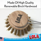LOLA Replacement Head for The Original Dishwashing & Vegetable Brush, Birch Hardwood & Nylon Poly Bristles, Reusable & Washable - 1 Pack