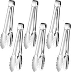 6pcs Stainless Steel Serving Tongs Gold or Silver Plated 9inch Heavy Duty Durable BBQ Clamps Design for Weddings Parties Banquets Buffets Family Gatherings Kitchen Cooking Serving Clip