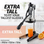 Zulay Kitchen Extra Tall Citrus Press Manual Juicer - Manual Orange Juice Squeezer, Fits Tumblers, Tall Glasses and Cups - Fruit Press & Juice Press, Juice Presser Machine & Citrus Juicer Manual