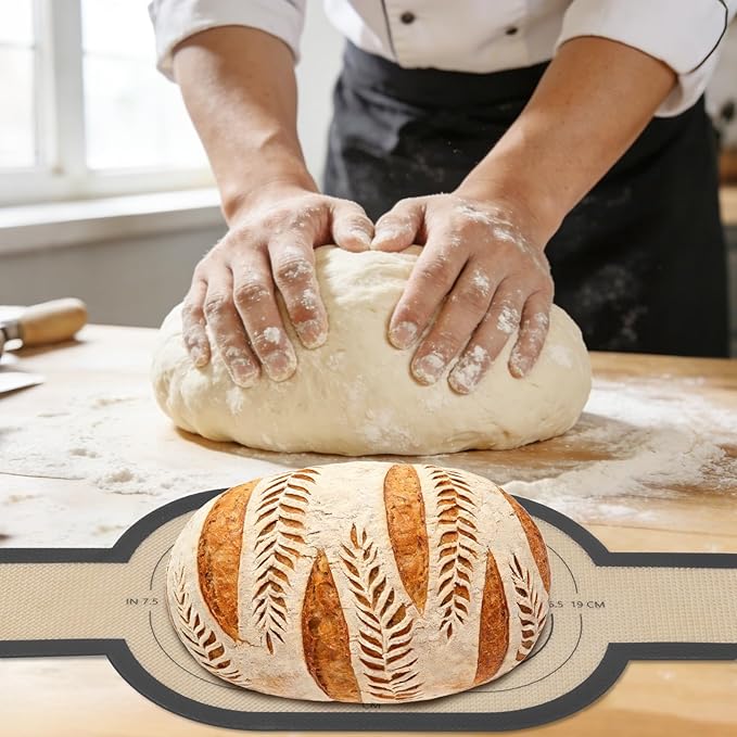 Silicone Bread Sling, Silicone Baking Sling with Longer Handles, Non-Stick & Easy Clean Dutch Oven Baking Mat to Transfer SourDough Easily, Reusable Bread Mat Set (2 Pcs Grey Oval)