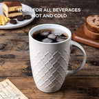 AmorArc Extra Large Coffee Mugs Set of 6, 20oz Ceramic Tall Coffee Mugs Set with Textured Geometric Patterns for Coffee/Tea/Beer/Hot Cocoa, Dishwasher & Microwave Safe,Beige