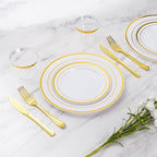 Goodluck 420 Pieces Gold Disposable Plates for 70 Guests, Plastic Plates for Party, Dinnerware Set of 70 Dinner and 70 Dessert Plates, 70 Spoons, 70 Forks, 70 Knives, 70 Cups