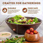 Luxe Designs 12" Dark Burnt Wooden Salad Bowl Set with Serving Utensils Eco-Friendly, Multipurpose Mixing & Serving Bowl for Salads, Pasta, Fruits & More – Durable & Stylish Kitchen Essential