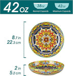 vancasso Pasta Bowls Set of 4, Ceramic Salad Serving Bowls, 42Oz Large Pasta Bowls, 8.7 in Colorful Bowl Plates for Soup, Bohemian Shallow Bowls for Kitchen, Microwave & Dishwasher Safe