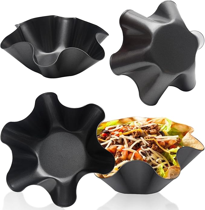 EKDJKK Taco Salad Bowl Maker Molds, 4 Packs Non Stick Carbon Steel Baking Bowls Tortilla Bowl Maker Shell Pans Taco Shell Maker, 16.5x7.5x6cm