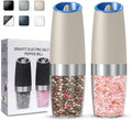 Gravity Electric Salt and Pepper Grinder set of 2, Automatic Salt And Pepper Grinder Set, Adjustable Roughness, Battery Powered, LED Light, 2 Pack, (Khaki)