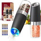 CIRCLE JOY Gravity Electric Salt and Pepper Grinder Set Automatic Salt and Pepper Grinder Set with LED Light, Battery Operated, Adjustable Coarseness, Large Capacity, for Home Kitchen BBQ, Black
