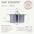 Made In Cookware | 12 Quart Stainless Steel Stock Pot With Lid | 5 Ply Stainless Clad | Professional Cookware | Crafted in Italy | Induction Compatible