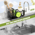 MURLONG Kitchen Sink Organizer,Sink Caddy Organizer with Removable Brush Holder,Self-Draining Countertop Organizers and Storage Essentials,Home Decor and Kitchen Gadgets-Black