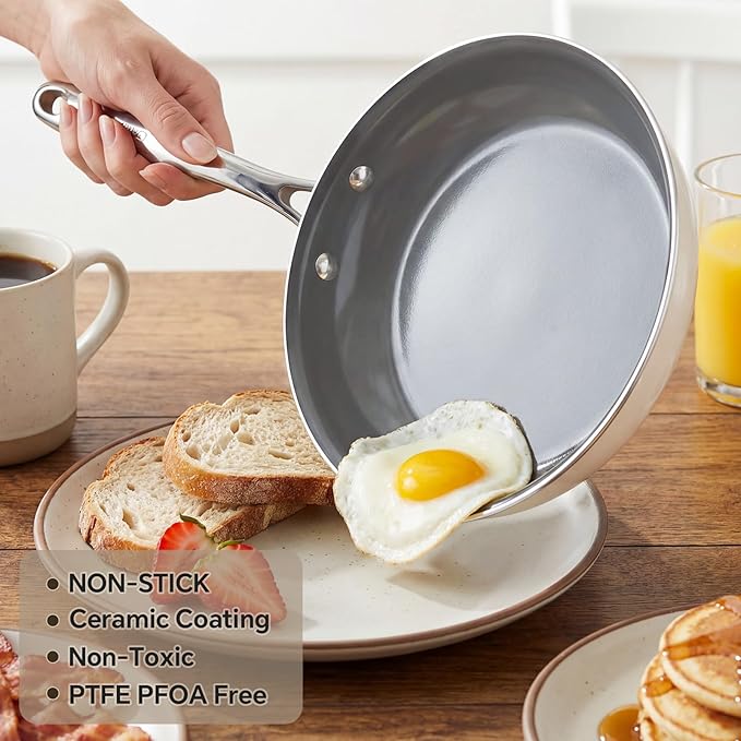 Cookware Set Nonstick Frying Pans, 8 &10 inches Ceramic Non Stick Skillets, Egg Fry Pans for Cooking,PTFE,PFOA,PFAs Free,Oven&Dishwasher Safe,Ash Grey