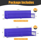 Magnetic Spice Rack for Refrigerator, 4 Pack 100% Metal Strong Magnet Fridge Shelves, Space Saving Spice Organizer, No Drilling Home Kitchen Laundry Room Storage Organization, Purple Blue