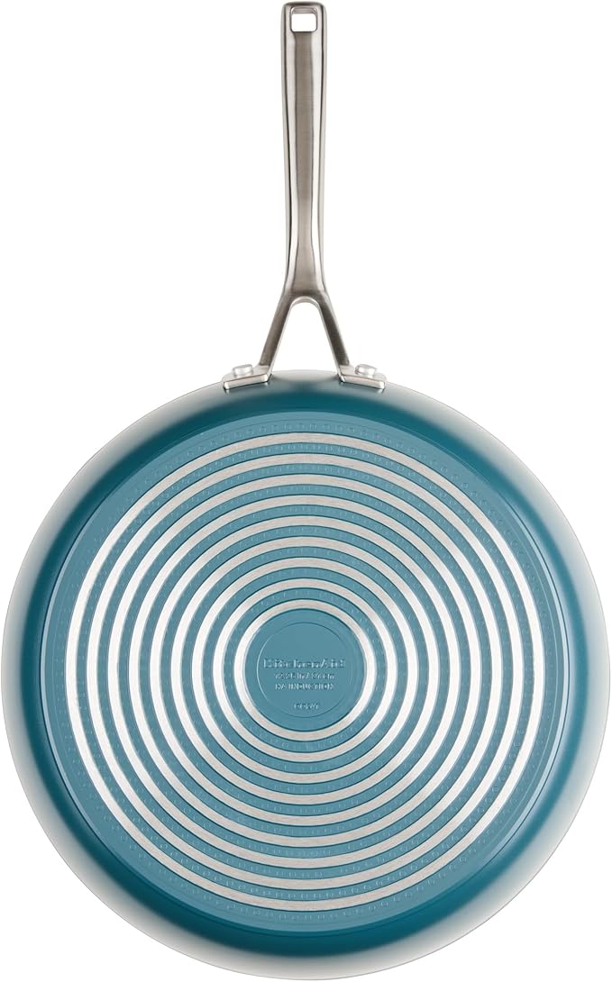 KitchenAid Hard Anodized Ceramic Induction Nonstick Cookware Frying Pan/Skillet with Lid, Dishwasher Safe, 12.25 Inch Non Stick Fry Pan with Stainless Steel Handle - Agave Blue