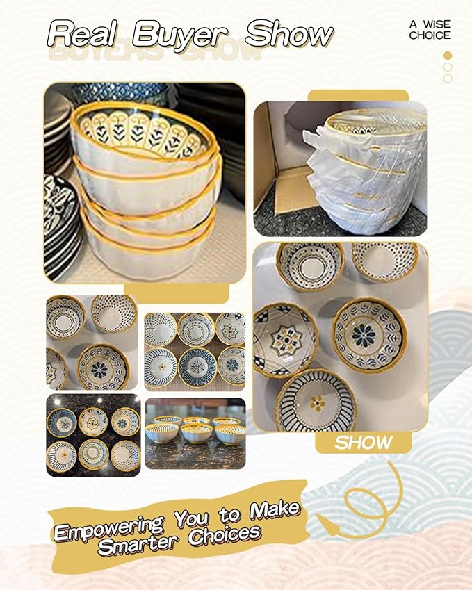 Yeacccng Bohemian Small Bowls Set of 6, 4 Inch Indented Grooved Ceramic Sauce Dishes, 7.5 Oz, Lead-Free, Scratch-Resistant, Oven/Microwave Safe, Ideal for Serving Sushi, Appetisers, Desserts, Ketchup