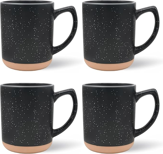 Black Diner Coffee Mugs Set of 4,11 Oz Ceramic Espresso Cups Set with Handle,Cup with Speckled for Children Boys Girls Women Men Gifts Microwave & Dishwasher Safe