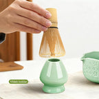 Matcha Whisk Set, 7 Pcs Matcha Making Kit with Matcha Bowl, Matcha Whisk and Holder, Bamboo Scoop, Scoop Rest, Sifter and Tea Towel，Gifts for Christmas Birthday