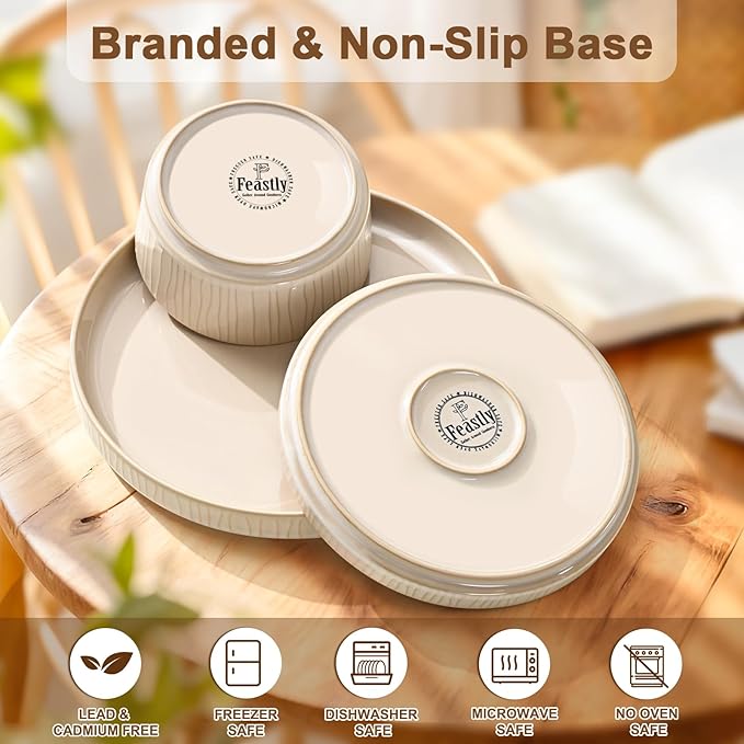 Reactive Glaze Ceramic Plates and Bowls Sets for 4, Stoneware Dinnerware Sets, Housewarming Gifts, Chip Resistant Microwave Dishwasher Safe, 12 Pcs Dish Set White