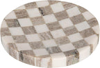 Bloomingville Round Marble Checkered Cheese and Serving Tray, Buff Color and White
