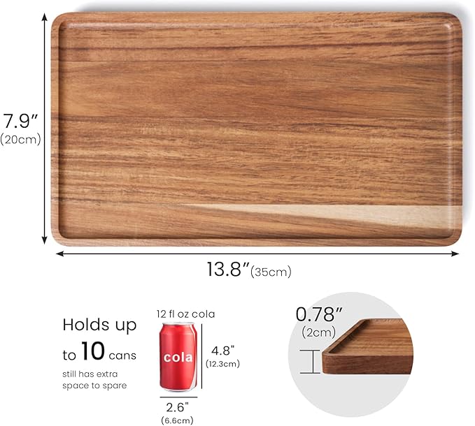 VERTORGAN 2 Pack Acacia Wood Serving Tray,13.8x7.9 Inch Decorative Trays Platter for Coffee Table,Living Room,Bar,Party,Mini Charcuterie Boards Cheese Board,Home Decor