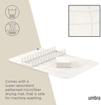 Umbra UDry Dish Drying Rack with Mat – Kitchen Countertop Dish Drainer & Absorbent Microfiber Drying Mat, Foldable Dish Rack Organizer for Plates, Cups & Utensils, Sand