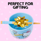 Silver Buffalo Sanrio Hello Kitty Rainbow Ceramic Ramen Bowl with Chopsticks, 20 Ounces