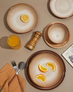 Pokini Ceramic Dinnerware Sets for 6, 18 Pieces Stoneware Plates and Bowls Sets, Chip and Crack Resistant Dishes, Dishwasher & Microwave Safe Dishware Sets, Brown Yellow