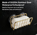 Kitchen Sink Suction Holder for Sponges,Soap,sink strainer, sink stopper.Food Graded Stainless Steel,No Drilling,Wall Mounted Soap Holder Soap Tray Bar Holder for Bathroom & Kitchen,Gold.
