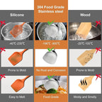 304 Stainless Steel Cooking Utensils Set, 12 Pcs Long Stainless Steel Kitchen Utensils Set, Metal Cooking Utensils Set with Potato Masher, Spoon, Ladle, Skimmer, Pasta Server etc(Dishwasher Safe)