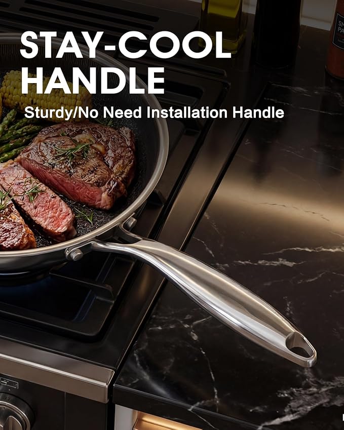 8 Inch Non Stick Frying Pan, Nonstick Hybrid Tri-ply Stainless Steel Chef's Fry Pan Ceramic Coating, PFOA-Free Non-Toxic Cookware, Dishwasher & Oven Safe, Induction Compatible All Cooktop