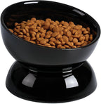 ABRUTY Cat Water Bowl, 16 OZ Ceramic Elevated Cat Bowls, 15° Tilted and Raised Pet Food Dish, Anti Vomiting Protect Pets' Spines and Whisker Fatigue