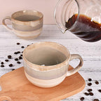 Bosmarlin Large Ceramic Coffee Mug Set of 2, Stoneware Jumbo Latte Mugs for Office and Home, 16 Oz, Dishwasher and Microwave Safe(Brown Grey, 2)