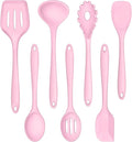 TeamFar Silicone Cooking Utensil Set of 7, Kitchen Nonstick Tools Turner Spoon Spatula Ladle Pasta Server for Nonstick Cookware, Healthy & One-Piece, Anti-Heat & Dishwasher Safe - Pink