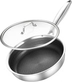 DELARLO 8inch Tri-Ply Stainless Steel Frying Pan With Lid, Nonstick Omelette Pans, Small Egg Pan Durable Chef's Pan,Induction Kitchen Skillets, Compatible with All Cooktops, Up to 600℉